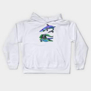 the shark and the reptile in brawl match Kids Hoodie